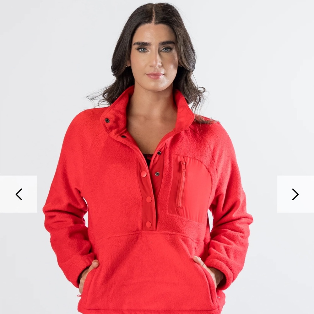 Senita Athletics Women's Red Fleece Snap Up Pullover